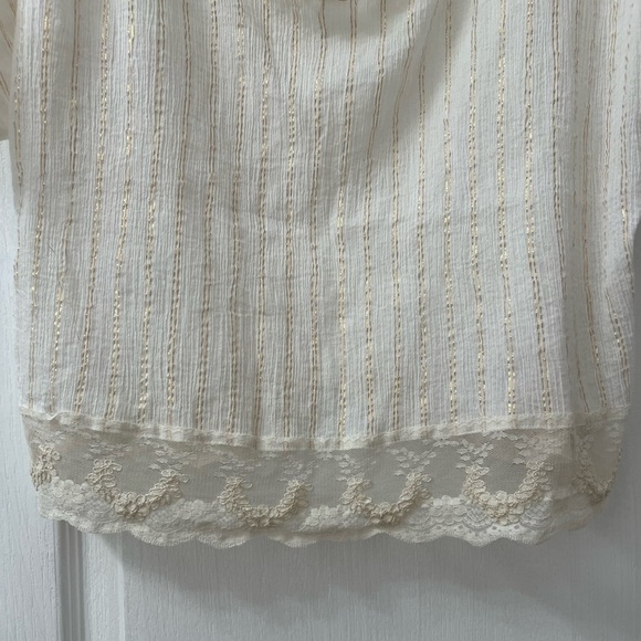 Free People Vintage Ivory Short Sleeve Beaded Wide Neck Blouse (Size S) - Picture 8 of 12